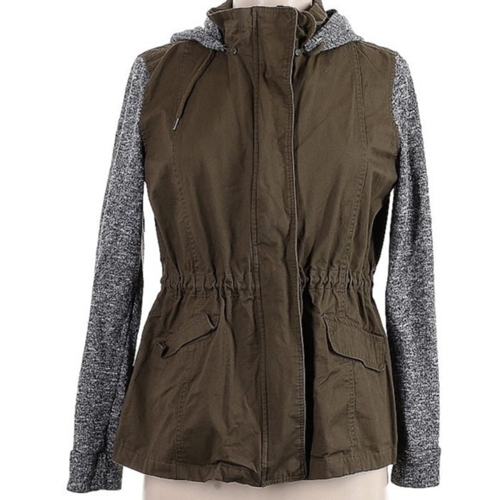 Love Tree Green and Gray Hooded Anorak Size Medium